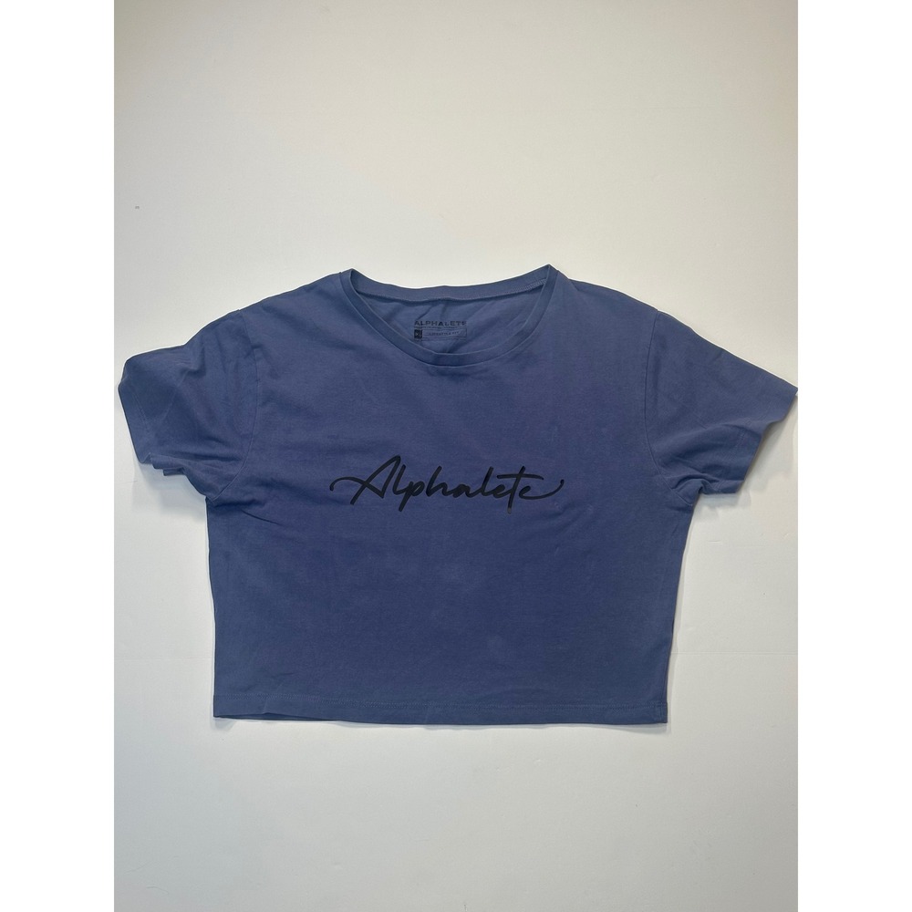 Alphalete Signature Script Crop Tee Blue XL Lifestyle Fit Short Sleeve T-Shirt